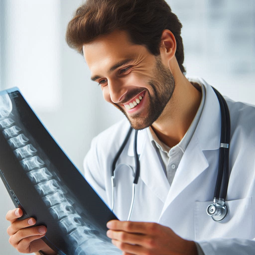 Doctor looking at an extra of a spine